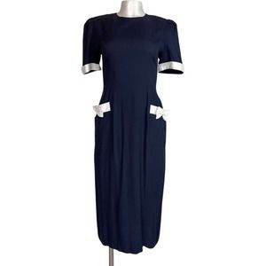 Navy and White Sailor 80s Hampton Dress Co. Petites
